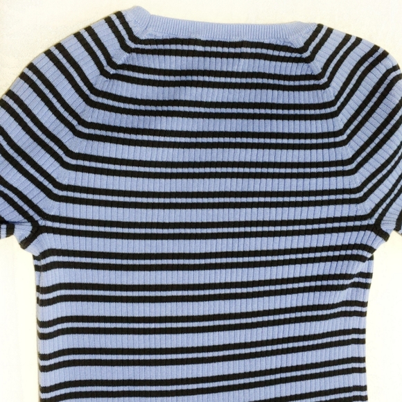 Land's End 100 % Cotton Blue Striped Ribbed Pullover Sweater Size M 10-12 - Picture 7 of 12